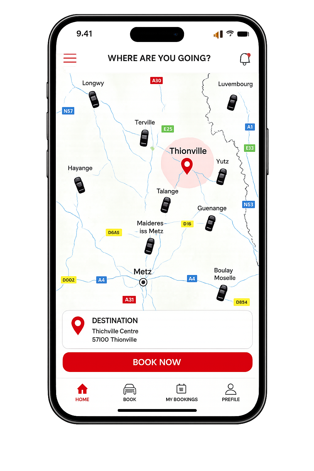 Lets Go app booking screen on smartphone